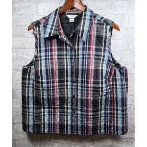 CJ Banks Quilted Plaid Vest Womens 1X Snap Front Grandmacore Cabin Rustic Plaid
